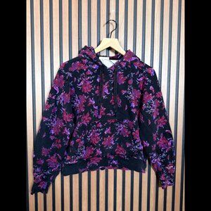 rag & bone Black Floral Hoodie with Pink and Purple Flowers